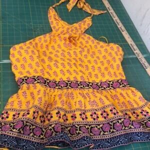 J. Crew Yellow Floral Halter Peplum Top with Pink and Black Trim